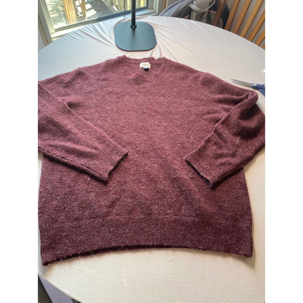 American Eagle Mens XL Burgundy Marl Fuzzy Knit Crewneck Sweater Wool Blend